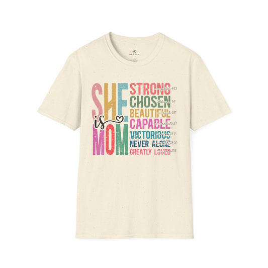 Motivational Mom T-Shirt - She is Strong, Chosen, Beautiful
